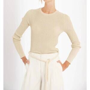 NEW LANHTROPY vail lurex knitted top in gold